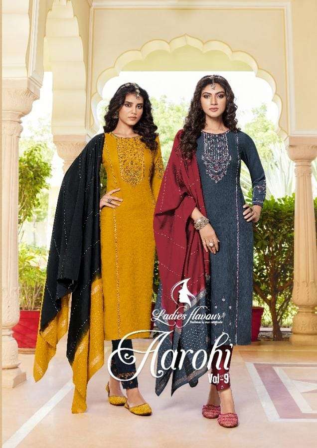 LADIES FLAVOUR PRESENTS AROHI HEAVY CHINON EMBROIDERY WHOLESALE READYMADE COLLECTION